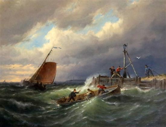 Pieter Cornelis Dommersen (1834-1908) Unloading the Catch & Approaching a Jetty 10.5 x 14.5in.